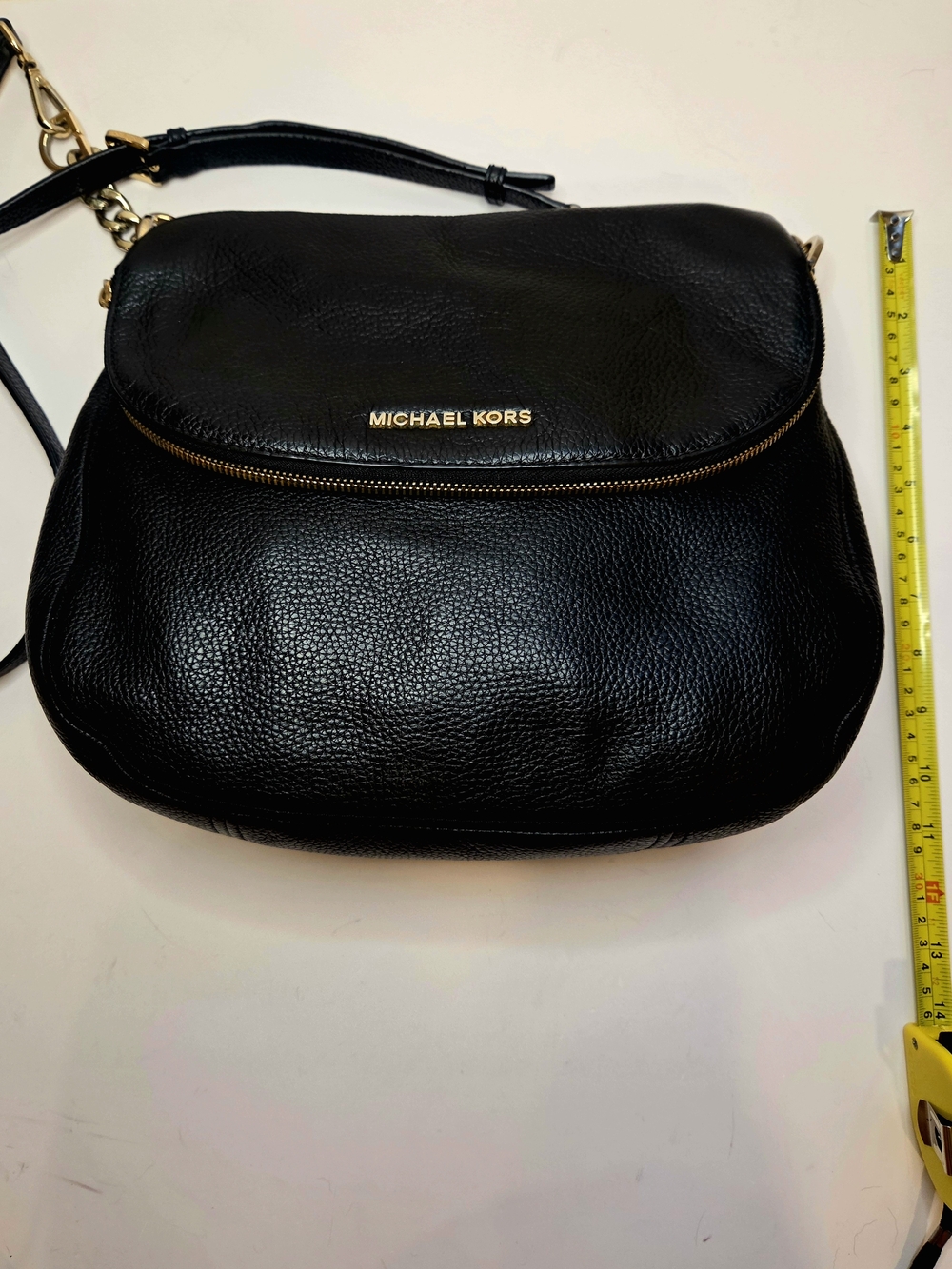 Michael Kors Bedford Crossbody Zip Flap Large Pebbled Leather Black Purse - Picture 11 of 13